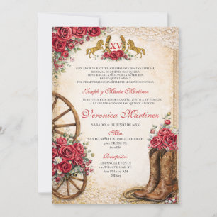 Invitation Fleur rose occidentale rustique Quinceañera mexica
