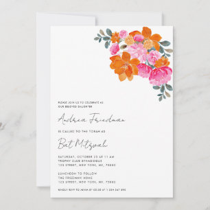 Invitation Fleur rose orange vif Bar Mitzvah brillant     