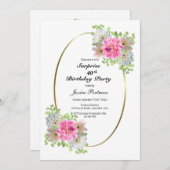 Invitation Fleur rose Oval Surprise 40e fête d'anniversaire (Devant / Derrière)
