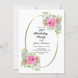 Invitation Fleur rose ovale 60e fête d'anniversaire