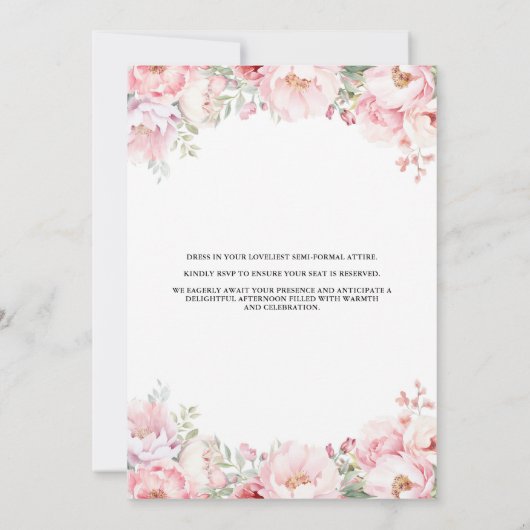 Invitation Fleur rose pâle de l'après-midi Thé fête d'anniver (Dos)