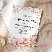 Invitation Fleur rose pâle de l'après-midi Thé fête d'anniver