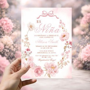 Invitation Fleur rose pâle Es Nina Baby Shower espagnol