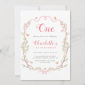 Invitation Fleur rose pâle Floral 1er anniversaire (Devant)