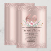 Invitation Fleur Rose Parties scintillant d'or de luxe (Devant / Derrière)