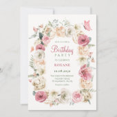 Invitation Fleur rose pastel aquarelle anniversaire (Devant)