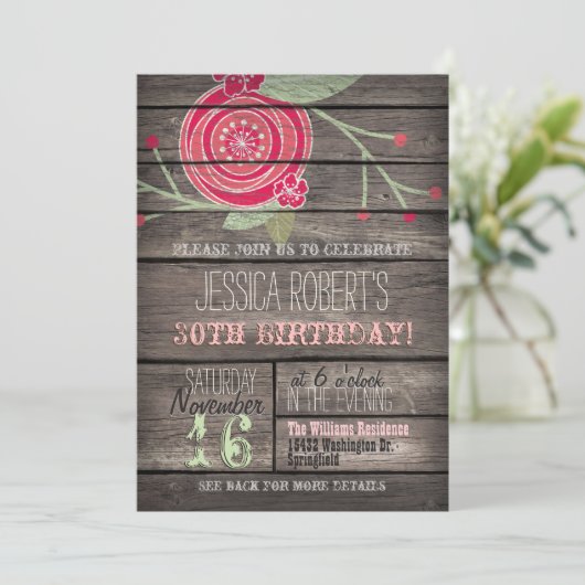 Invitation Fleur rose, Pays rustique 30e anniversaire (Debout devant)