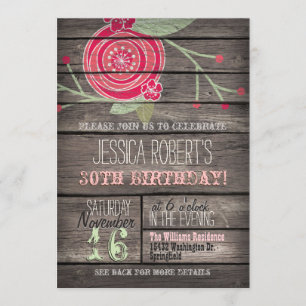 Invitation Fleur rose, Pays rustique 30e anniversaire