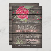 Invitation Fleur rose, Pays rustique 90ème anniversaire (Devant / Derrière)