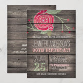 Invitation Fleur rose, Pays rustique Adulte ou Ado Anniversai (Devant / Derrière)