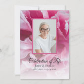 Invitation Fleur rose Peony Célébration de la vie funéraire (Devant)