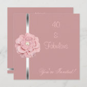 Invitation Fleur rose perle blanche Fabulous 40e fête (Devant / Derrière)