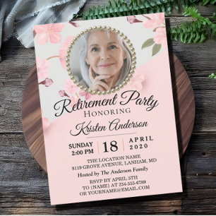 Invitation Fleur rose personnalisée Parti de retrait photo