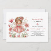 Invitation Fleur Rose pour les 3 ans de la Fille F (Devant)