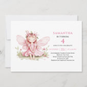 Invitation Fleur Rose pour les 7 ans de la Fille F (Devant)