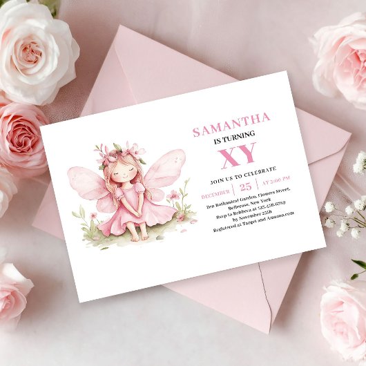 Invitation Fleur Rose pour les 7 ans de la Fille F