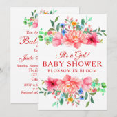 Invitation Fleur rose rose Baby shower élégant (Devant / Derrière)