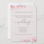 Invitation Fleur rose rose pâle gris brillant Mariage floral  (Devant)