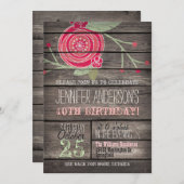 Invitation Fleur rose, Rustic Country 40ème anniversaire (Devant / Derrière)