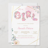Invitation Fleur rose son baby shower d'aquarelle A girl (Devant)