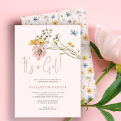 Invitation Fleur rose vif c'est un baby shower fille