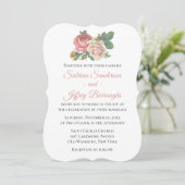 Invitation Fleur rose vintage Mariage floral (Debout devant)