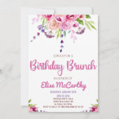 Invitation Fleur rose violet Floral Anniversaire Brunch Party (Devant)