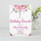 Invitation Fleur rose violet Floral Anniversaire Brunch Party (Debout devant)
