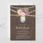 Invitation Fleur rose violet Pot Mason Photo Shower de Mariag (Devant)