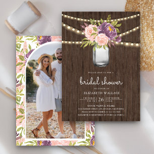 Invitation Fleur rose violet Pot Mason Photo Shower de Mariag