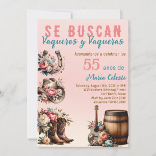 Invitation Fleur rose western espagnol cow-boy 55e anniversai