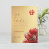 Invitation Fleur rouge bilingue | Mariage chinois (Debout devant)