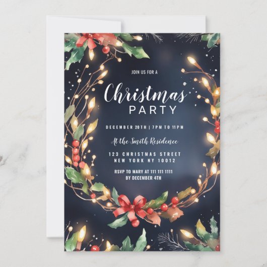 Invitation Fleur rouge bleu vert de Noël (Devant)