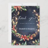 Invitation Fleur rouge bleu vert de Noël wreathe Merci (Devant)