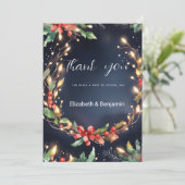 Invitation Fleur rouge bleu vert de Noël wreathe Merci (Debout devant)