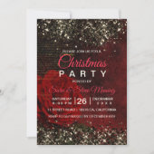 Invitation Fleur rouge chic noir faux or parties scintillant (Devant)
