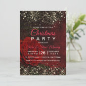 Invitation Fleur rouge chic noir faux or parties scintillant (Debout devant)