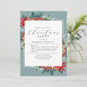 Invitation Fleur rouge élégante avec fête de Noël verte (Debout devant)