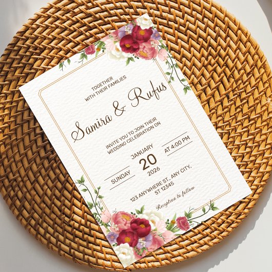 Invitation Fleur rouge foncé