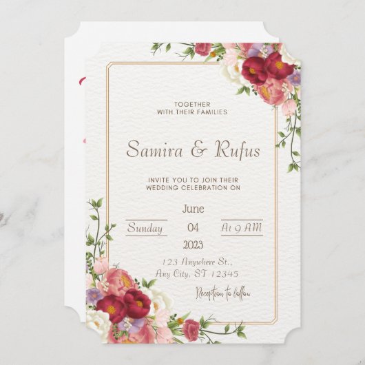 Invitation Fleur rouge foncé (Devant / Derrière)