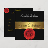 Invitation Fleur Rouge Or Fabuleux 50ème (Devant / Derrière)