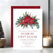 Invitation Fleur rouge Poinsettia Noël Open House Party