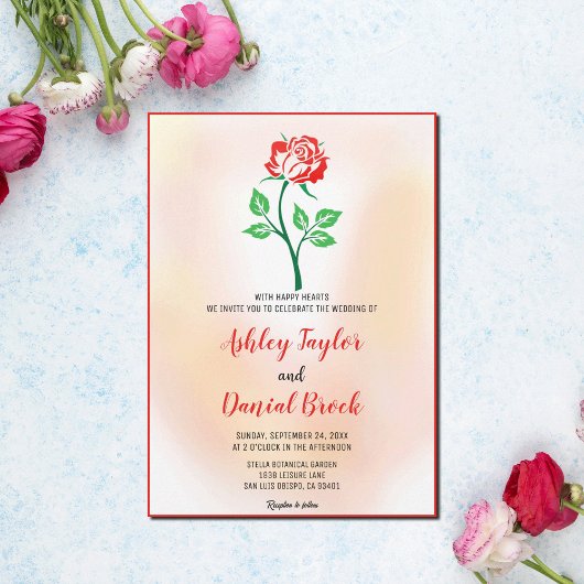 Invitation Fleur rouge rougeâtre rose rousse rose Mariage en