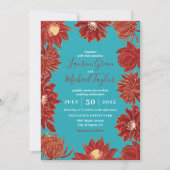 Invitation Fleur rouge turquoise Oriental Floral Mariage (Devant)