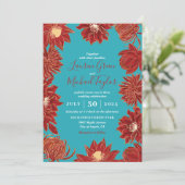 Invitation Fleur rouge turquoise Oriental Floral Mariage (Debout devant)