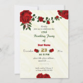 Invitation fleur rouge vert feuille anniversaire (Devant)