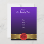 Invitation Fleur rouge violette or fabuleuse 40ème (Dos)
