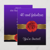 Invitation Fleur rouge violette or fabuleuse 40ème (Devant / Derrière)