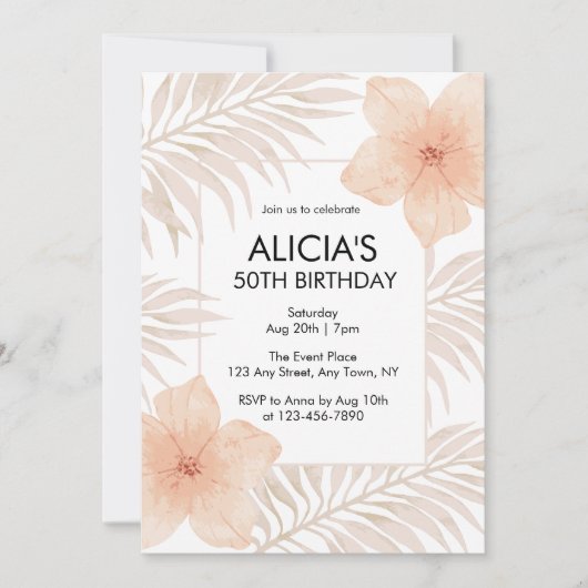 Invitation Fleur rousse poussiéreuse Sec Palm Leaf Boho Anniv (Devant)