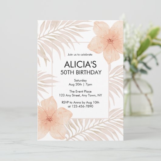 Invitation Fleur rousse poussiéreuse Sec Palm Leaf Boho Anniv (Debout devant)